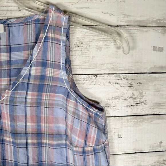 J.Jill Love Linen Plaid A-line Maxi Dress Rain Drop Blue Pink W/Pockets XS Pet - Picture 9 of 11